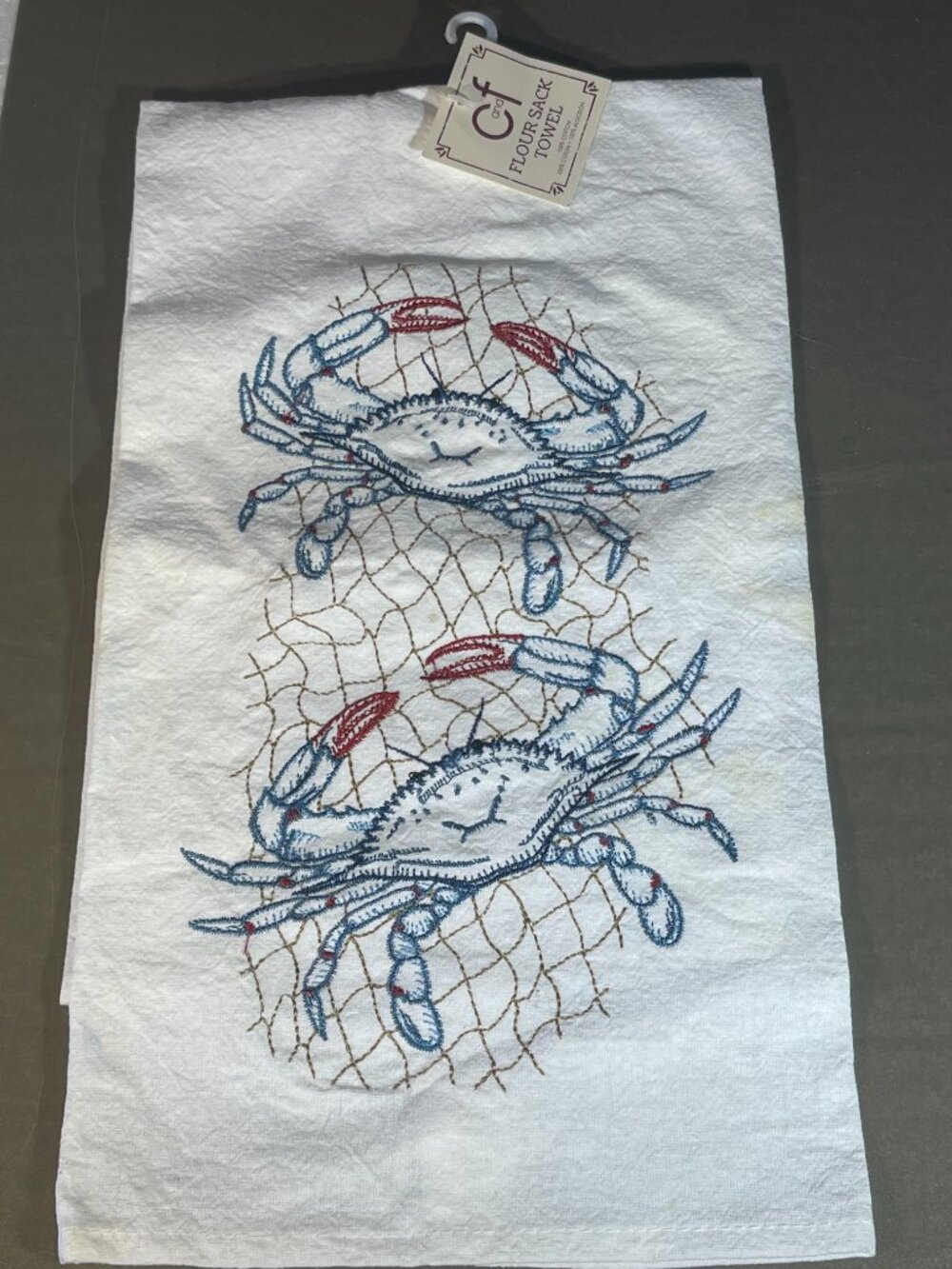Crab Net Embroidered Flour Sack Dish Towel (1498)